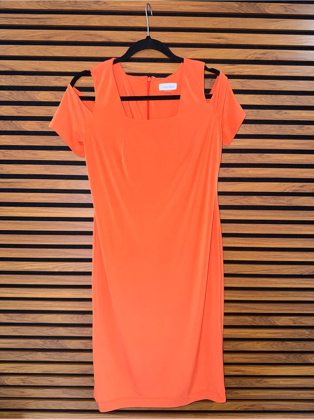 Calvin Klein Bright Orange Cold-Shoulder Mini Dress